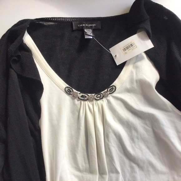 CABLE & GAUGE TWOFER RUFFLE NECK SWEATER LARGE NWT - Picture 8 of 13